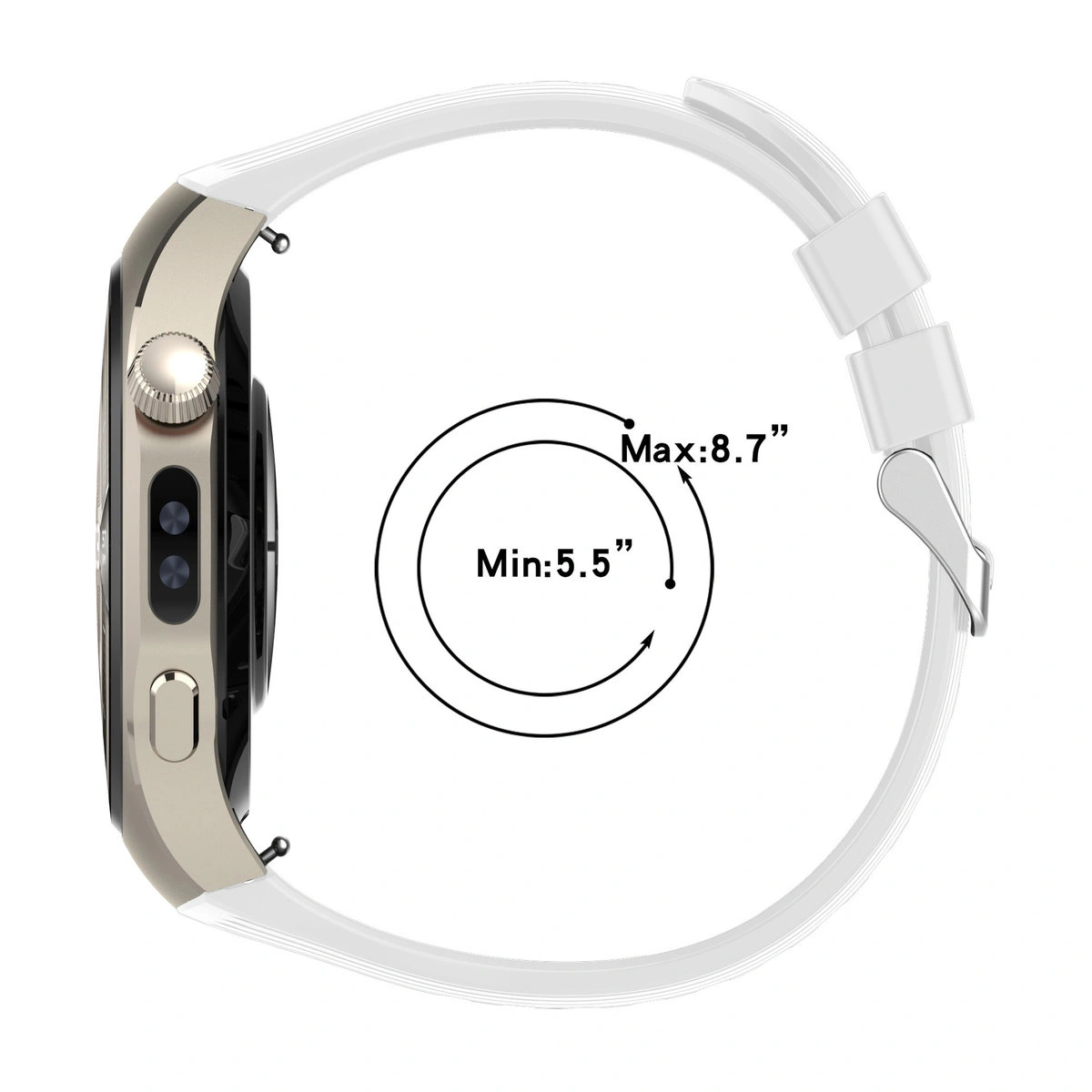 Silikonowy pasek Bizon Strap Watch Silicone T do Huawei Watch 5 46 mm ustawiony od strony zapięcia 